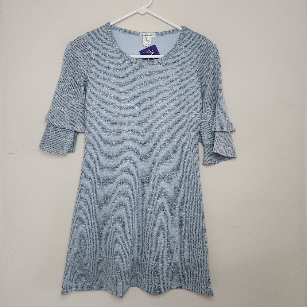 Girls Area Code 407 Blue Ruffle Sleeves Dress Sz 14 NWT